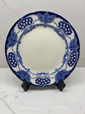 Antique Flow Blue York Staffordshire Plate Blue White Floral Grapes England